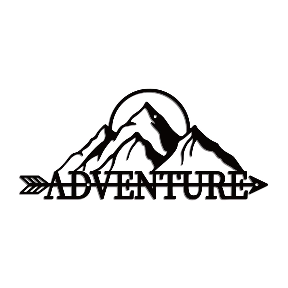 WADORN Metal Mountains Wall Art Decor, Mountains Adventure Metal Wall Art Hanging Decor Signs Adventure Word Wall Sculpture Statues Decor for Home Bedroom Bathroom Office, 6.6x14.9 Inch