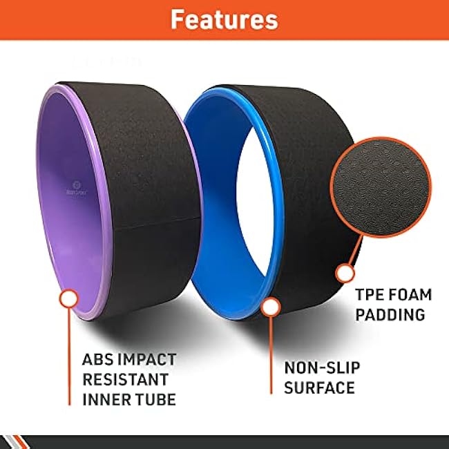 Body Sport Yoga Wheel, 5 in. x 12.6 in. - Cushioned Back Roller & Support Aid for Stretching, Flexibility, for Home Fitness & Gym (Purple)
