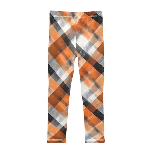 Girls' Athletic Leggings Ankle Length Yoga Dance Pants Kids Teen 4T Orange Black Plaid2