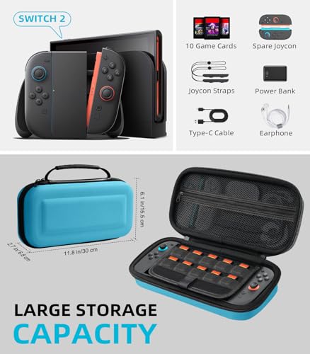 Image of TiMOVO Carrying Case for Nintendo Switch 2 (2025), Blue | Large Capacity, Hard Shell Protective, 10 Game Card Slots, Pockets for Console & Accessories, Portable Travel Pouch