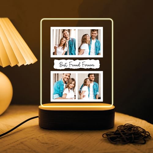 Image of Giftplease Customized LED Light Photo Frame for Friends | Personalized Lamp with Friendship Quote | Best Friend Gift for Birthday, Farewell, Friendship Day | Tabletop Frame 6x7.25 Inch FR 11
