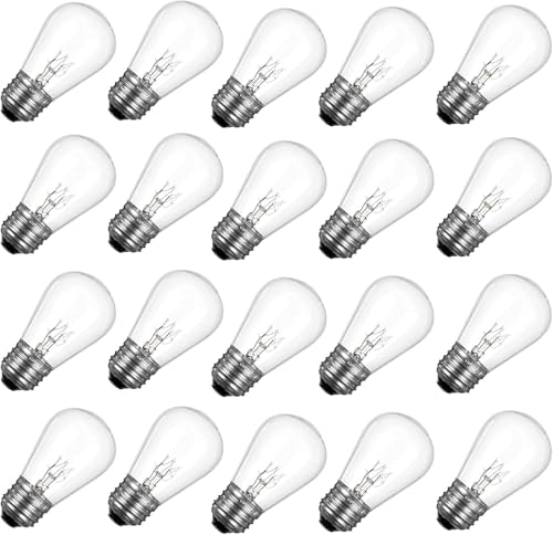 YOIOKQII S14 Replacement Bulbs 120V 11W Clear Glass Light Bulbs fits E26 Medium Standard Base S14 Incandescent Bulbs for Indoor Outdoor Patio Decor String Lights Warm White. 20 Pack