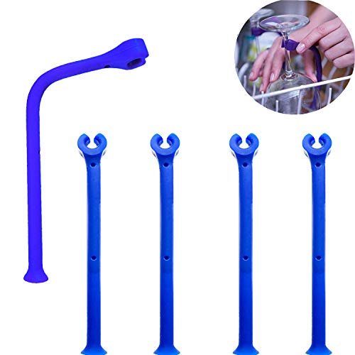 Preisvergleich Produktbild YouU Weinglashalter, Einstellen Silikon Weinglas Geschirrspüler Becherhalter Weingläser Halter Wein Champagner Cup Hangers Rack Halter mit Schrauben Safer Stemware Saver-Blau (Blau / 4 STK)