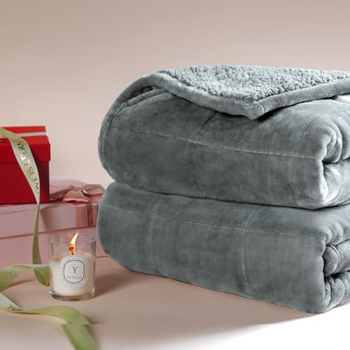 Cottonblue 20lbs Weighted Blanket Queen Size, 60x80 Inches Grey Sherpa Weighted Blanket Throw Sofa Bedding Heavy Blanket for Adults, Soft Cozy Fleece Blanket On Queen Bed