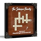 Personalized Crossword Family Name Wall Art Decor Living Room Customized Family Letter Title Name Puzzle for Gift for Mom, Nana, Valentine's Day, Christmas, Birthday Scrabble Wooden Corner Frame