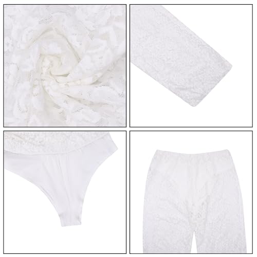 Women's Sexy See Through Lace Pants Transparent Sheer Mesh Straight Leg Pants Hollow Out Slim Trousers Cover Up4