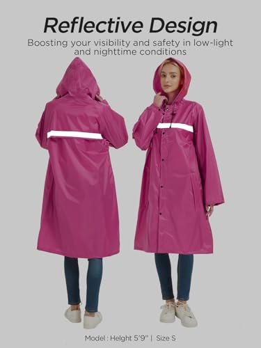 Mens Long Safety Rain Coats with Air Vents Reflective Stripes Waterproof Packable Rain Jacket with Hood Lightweight3