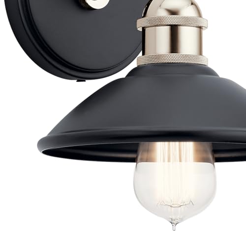 Image of Kichler Clyde 1 Light Bathroom Vanity in a deep Black Finish, for Bathrooms, (7.25 inch H x 7.5 inch W x 8.25 inch Ext.), 45943BK