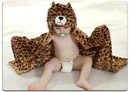 Image of TONWHAR 0-4 Years Toddlers' And Kids' Boys Girls Animal Face Hooded Blanket Baby's Bathrobe,Unisex Baby Plush After Bath Blanket