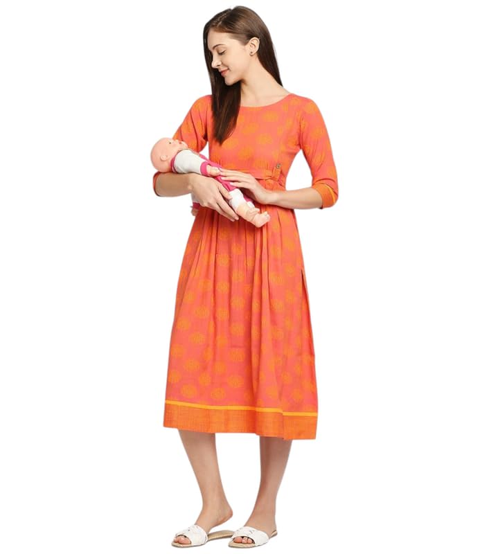DUMMY SHAPE Women's Rayon Anarkali Maternity Dress & Feeding Kurti with Zippers