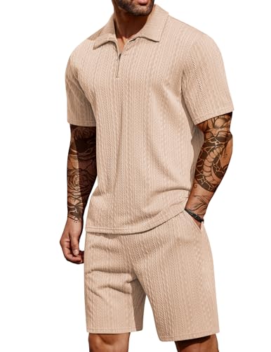 COOFANDY 2-Piece Tracksuit: Quarter Zip Polo & Shorts