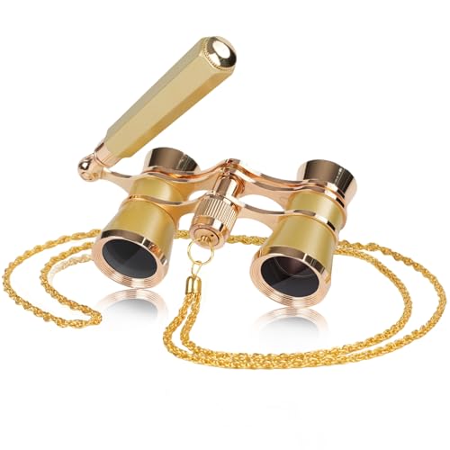 3X25 Opera Glasses Binoculars with Adjustable Handles Exquisite Chain BK7 HD Optical Lens for Theater Binoculars Theater Glasses for Adults (Gold)