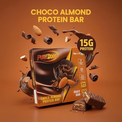 Image of Choco Almond Protein Bar | 15g Protein Energy Bar | Gluten Free High Fiber Healthy Snack | Zero Added Sugar Nutrition Bar | Gym, Workout, Diet & Meal Replacement Snack - 50g (Pack of 6)