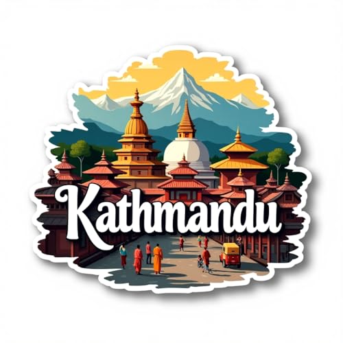 Image of Naxon Kathmandu Theme Souvenir Wooden Fridge Magnet | Pashupatinath Temple & Himalayan City Design 3x3 Inch Refrigerator Magnet for Kitchen & Home Decor | Travel Gift from Kathmandu | Pack of 1