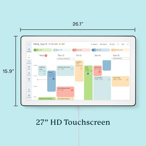 Skylight Calendar Max: 27-Inch Smart Digital Calendar & Chore Chart, Family Organizer with Interactive Touchscreen Display – Wall Mountable in Portrait or Landscape, Charcoal Shadowbox Frame