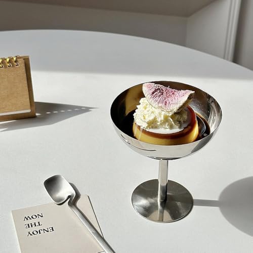 4 Stück Eisbecher Ø 10cm 200ml Edelstahl Dessertschale Cocktail Gläser Dessertschale mit Fuß, Ice Cream Sundae Dessertgläser für Obst Salat Joghurt und Fruchtpudding, für Hochzeiten, Partys(Tall)