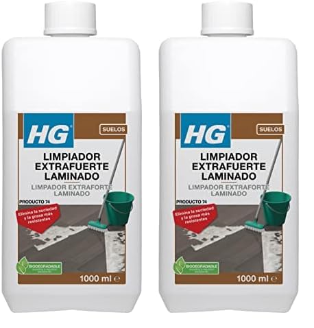 HG Limpiador Extrafuerte Laminado, Potente Limpiador para Suelos Laminados, Elimina las Manchas de Suelos de Madera Falsa, Quitamanchas Concentrado para Suelos LVT y Vinilo - 1 Litro (Paquete de 2)