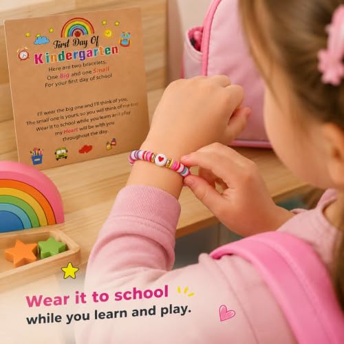 Image of First Day of School Matching Heart Bracelets for Mommy and Me,Back to School Supplies Gifts Mother and Daughter Bracelets