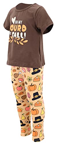 Image of Unique Baby 2 Piece Girls Printed Leggings Outfit with Short Sleeve Shirt Kid and Toddler Clothes Set