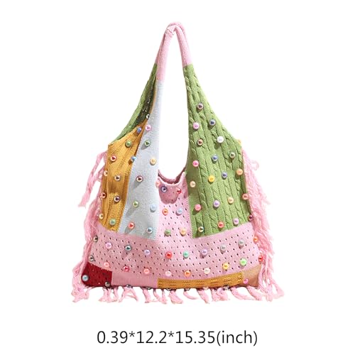 Bolso tote de crochet bohemio estilo playa con cuentas de colores miniatura 6