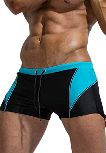 MIZOK Mens Swimwear Boxer Brief Swim Trunks Swimsuit Quick Dry Tight Shorts (Lake Blue, XL)