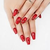 Stbisen Red Medium Coffin Press On Nails, Cat Eye Press on Nails, Fashion Gel Fake Nails, Reusable Red Fake Nails, Glossy Stick on Nails for Women Girls, Glue on Nails Kit, Ballet Heatwave