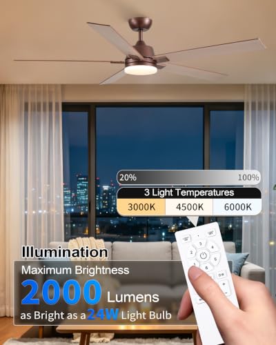 Image of Rayqueen 60 Inch Brown Ceiling Fans with Lights and Remote,Includes Downrod