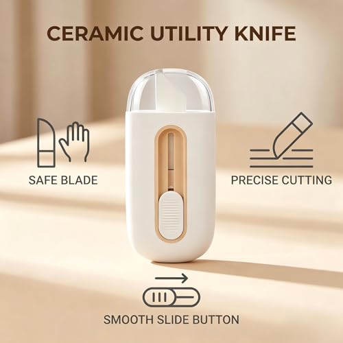 Image of 3PCS Ceramic Box Cutter, Mini Safety Box Opener with Retractable Blade, Cute Small Package Opener Tool for Home, Office & Warehouse Use