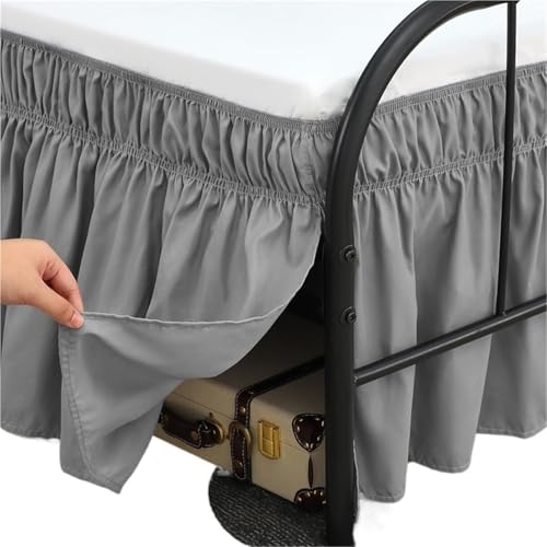 Cache Sommier,Jupe de Lit Jupe de lit à Volants Blancs Doux et Confortables avec Coins fendus Jupe élastique enveloppante Facile Installer - Hauteur 15...