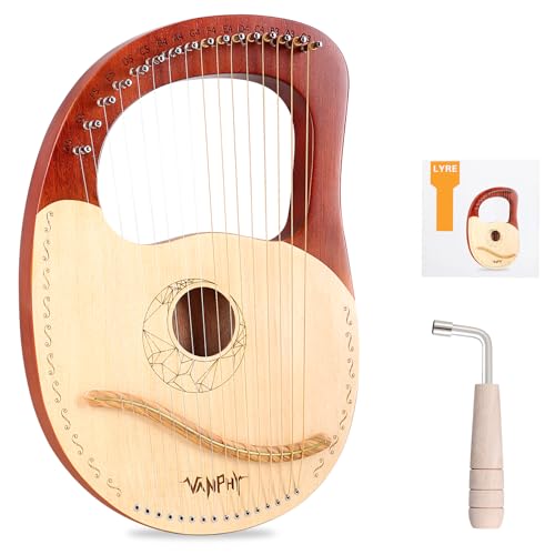 image for VANPHY Lyre Harp 16 Strings Mahogany Body Metal String for Beginner Ha