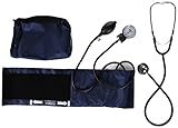 MABIS MatchMates Aneroid Sphygmomanometer and Dual Head Stethoscope Combination Home Blood Pressure Kit with Calibrated Nylon Cuff, Professional Quality, Carrying Case, Navy