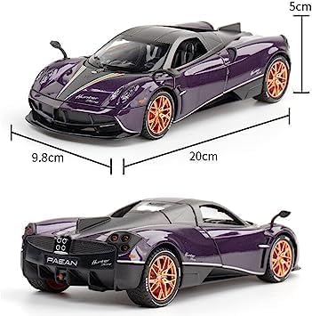 Image of Alloy Diecast Metal Cars Model Collectible Pagani Huayra Dinastia 1:24 Pull Back Vehicle Toy for Kids Boys Girl Gift (Purple)
