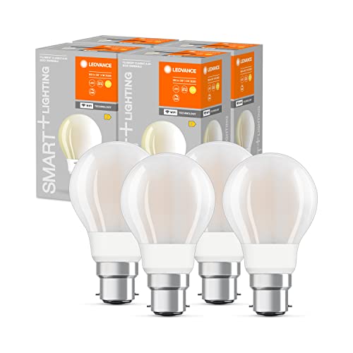 Lampada Smart LED con Wifi base B22d dimmerabile caldo forma della lampadina glassato sostituzione per lampadine 60W controllabile con Alexa Google & App confezione da 4 bianco