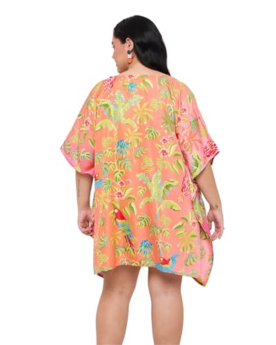 Image of Oussum Short Caftans for Women Plus Size Kaftan Tunic Tops Polyester Summer Beach Clothing Mini Cover Ups Dress for Ladies