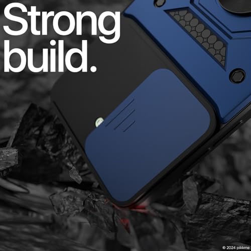 Image of Pikkme D10 Tough Armor Bumper Case | 360 Protection Case | Sliding Camera Shield Cover & Ring Holder Stand Back Cover for iQOO Z9X 5G (Blue)