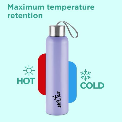 Image of Milton Halo 600 Steel Thermoware, Inner Steel, PU Insulated, Leak Proof Water Bottle for School Kids, Office, Gym, Easy to Carry Strap, 500 ml, Lavender