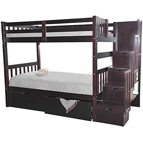 SCANICA Stairway Twin Over Twin Bunk Bed with Drawers Espresso