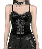Hauts courts camisoles gothiques en velours pour femmes avec lacets vintage...