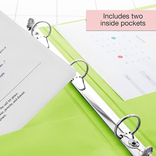 Image of BAZIC Products 1 /2 inch Lime Green 3-Ring View Binder, Round Ring, 4-Pack | round rings, 1 /2 in Lime Green view 3-ring binder, 2 inside pockets, holds up to 100 sheets, Durable poly cover, 2 Pocket