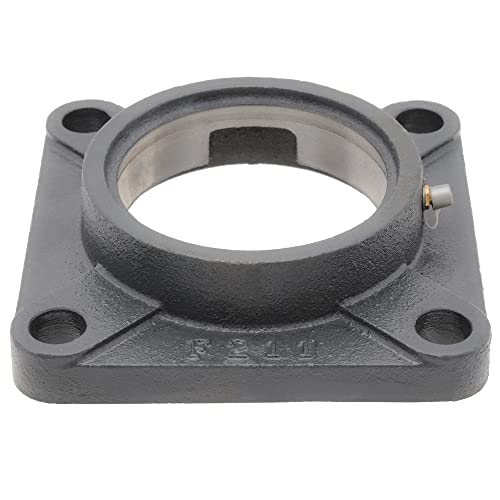[1-Pack] F211-4-Bolt Flange Bearing Housing - Cast Iron Housing with Grease Fitting - 3-15/16 in | 100 mm Shaft Diameter - 6-3/8 in | 162 mm Overall Length