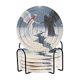 Winter Angel Devil Snow Coasters Absorbant Set with Holder 6 Pack Drink Coasters for Tabletop Protection Kitchen Decor