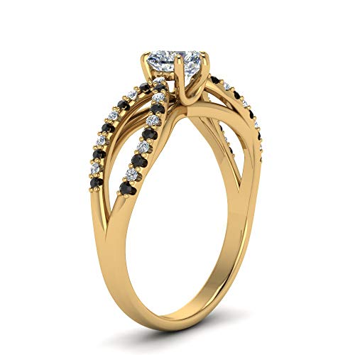 Image of 55Carat Choose Your Gemstone Reverse Pave Split Shank Diamond CZ Ring Yellow Gold Plated Heart Shape Split Shank Engagement Ring Minimal Modern Design Birthday Gift Wedding Gift US Size 4 to 12