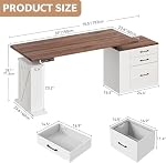 Bureau électrique avec tiroirs, bureau d'angle réglable en hauteur de la ferme, bureau de bureau assis 4 AC Sorties & Port de type C, Bureau d'informatique de direction, Brown & blanc