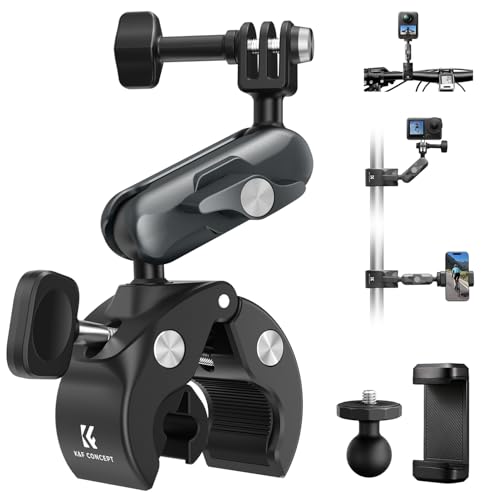 K&F CONCEPT Motorrad-Fahrradhalterung für DJI Osmo Action/Gopro Hero/Insta 360/Handy, 360° verstellbar Magic Arm mit Action Camera Adapter und 1/4 ′′ Adapter