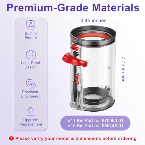 Image of Lemige Upgrade V11 V15 Vacuum Dust Bin Canister Replacement Parts for Dyson