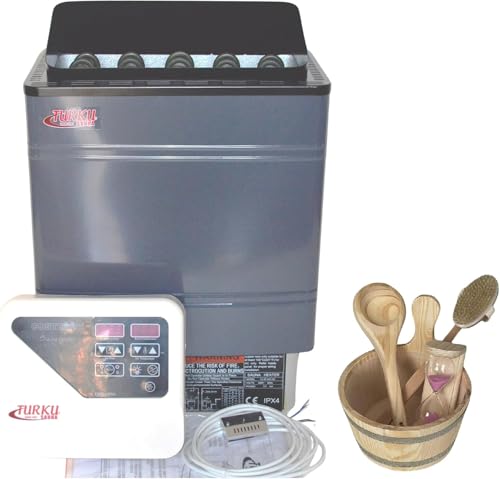 Turku TU90WD-OD 9KW 240V Residential Wet or Dry Sauna Stove with External CON5 Digital Controller (EXTERNAL CON5 DIGITAL CONTROLLER, 9KW STOVE SET + SAUNA ACCESSORIES SET)