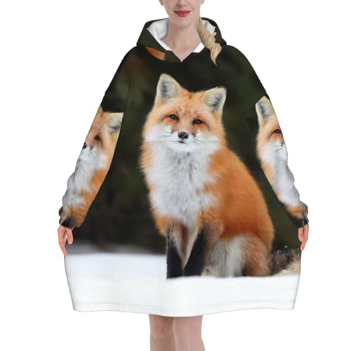 Couverture à capuche en flanelle avec manches imprimé renard pour adulte