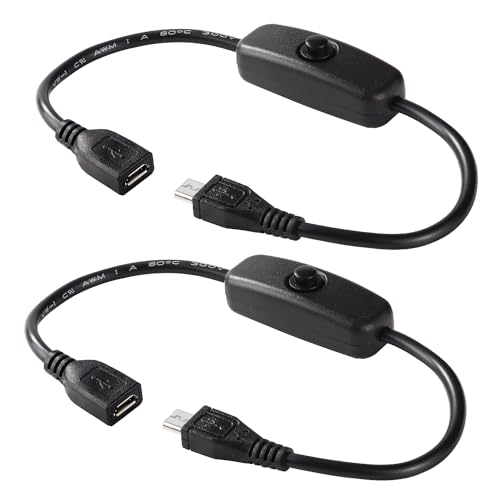 KUOQIY Cable Micro USB Con Interruptor de Encendido/Apagado y Luz Indicadora 2 Piezas 0.27m