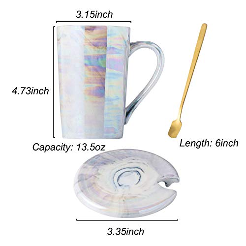 Keyigou 13.5Oz Marble Coffee Mugs With Lid Gold Spoon Pearly Ceramic Tea Cup Cute Mugs For Women Mom Friend Gifts #TOP1