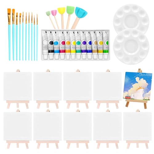 Genérico Juego De Lienzo Y Pintura | 10 Piezas Kit de Pintura Acrílica | Kit Portátil Dibujo Creatividad Manualidades Artistas Niños Actividades Casa Aula Hogar